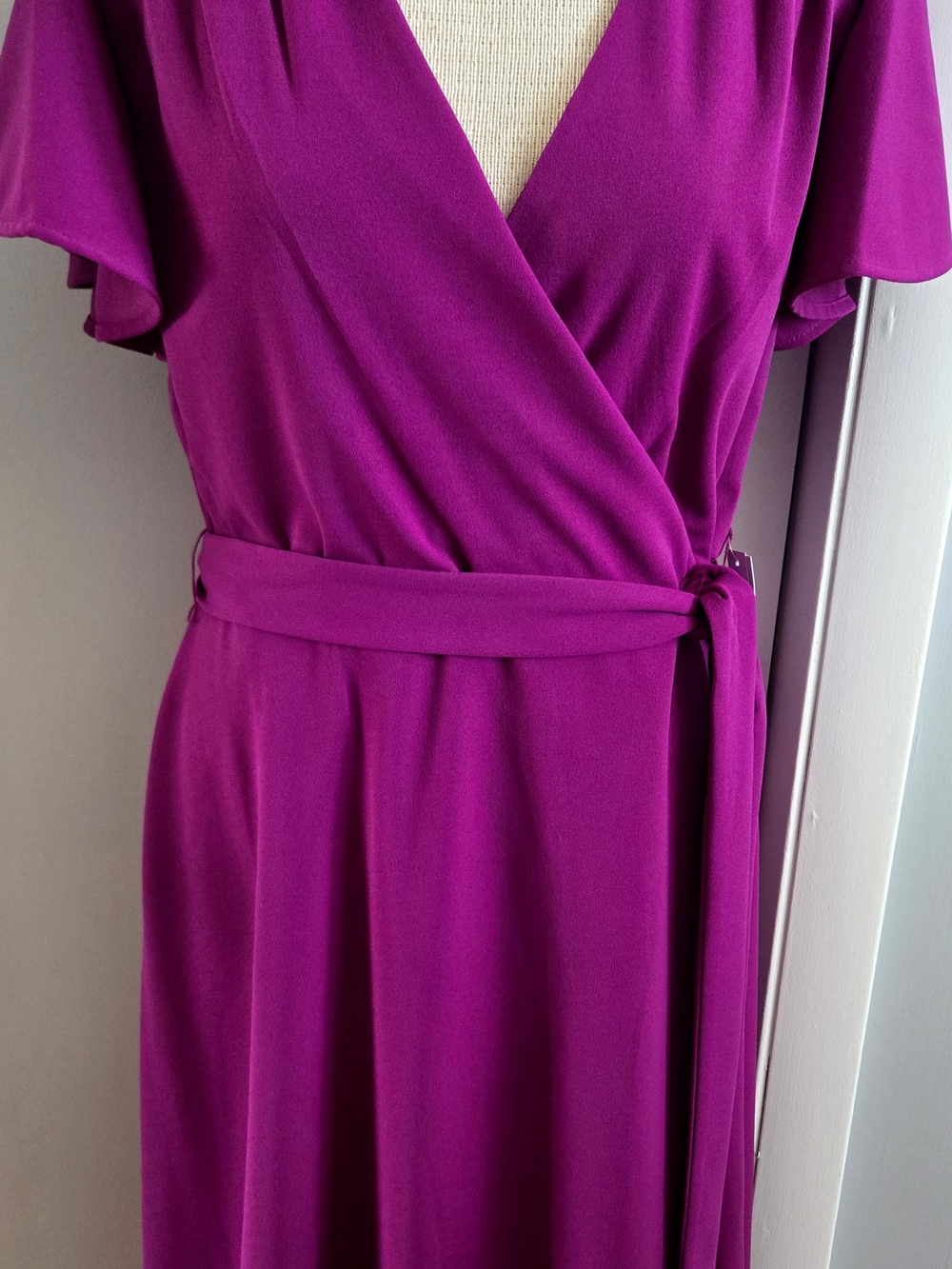 Fuchsia Midi Dress with Belt